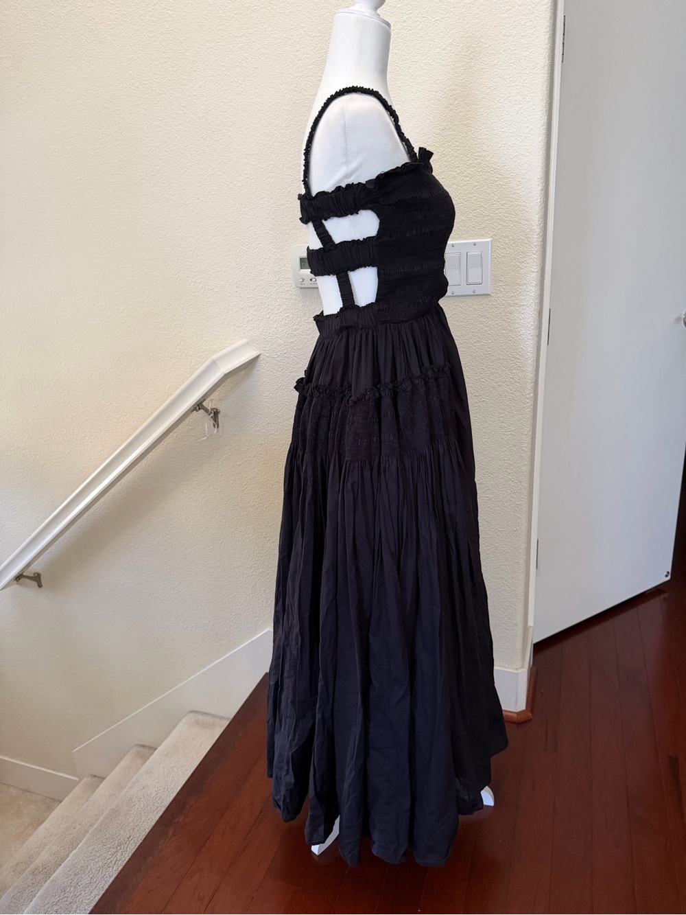 Commense Black Maxi Dress Smocked Bodice Sleeveless Tiered Long Dress size S - Picture 5 of 15